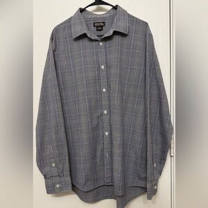 Michael Kors Men XL Blue Check Button Down Shirt Long Sleeve Cotton